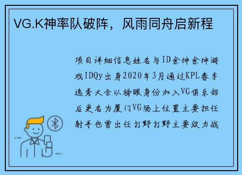 VG.K神率队破阵，风雨同舟启新程